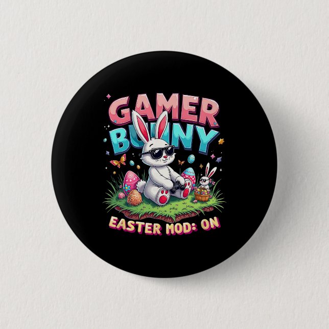Funny Gamer Bunny Easter Mod On Funny Gaming Gift  6 Cm Round Badge (Front)