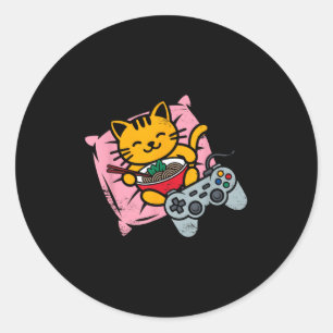 Funny Gamer Cat Ramen Kawaii Gaming Japanese Women Classic Round Sticker