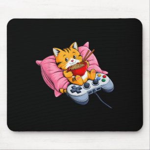 Funny Gamer Cat Ramen Kawaii Gaming Japanese Women Mouse Mat
