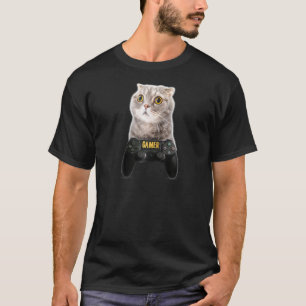 Funny Gamer Cat  Videogame Humour Play Station Con T-Shirt
