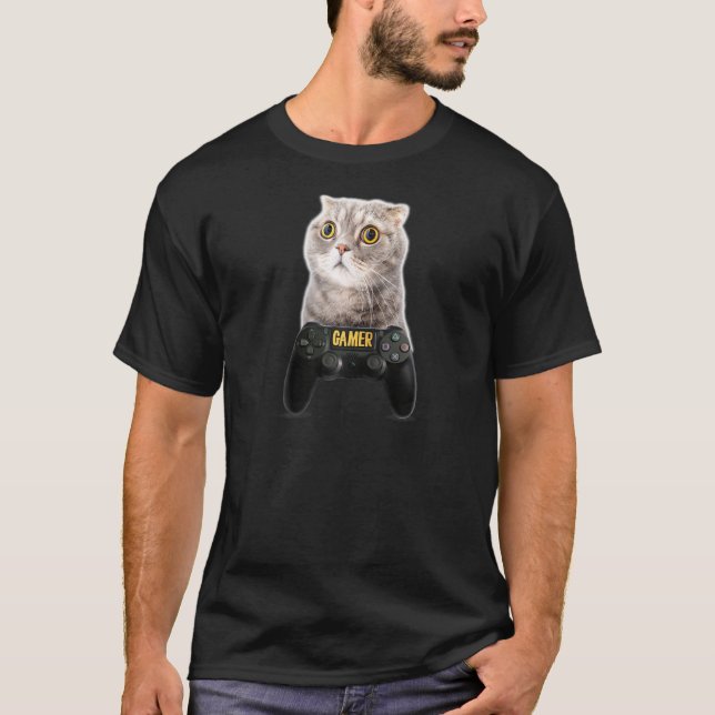 Funny Gamer Cat  Videogame Humour Play Station Con T-Shirt (Front)