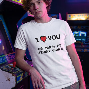 Funny Gamer Couple   Retro 8-Bit Pixel Heart T-Shirt
