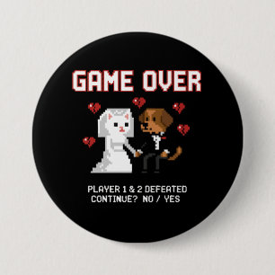 Funny Gamer Couple Wedding 'Game Over' Retro Pixel 7.5 Cm Round Badge