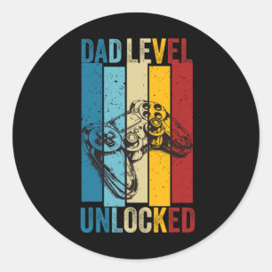 Funny Gamer Dad Level Unlocked New Daddy Father's Classic Round Sticker