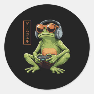 Funny Gamer Frog Art Japanese Vintage Boys Teens M Classic Round Sticker