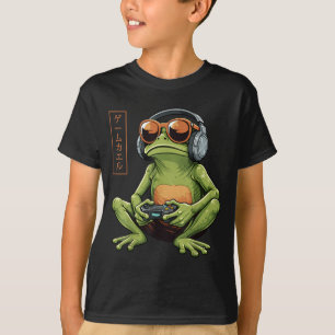 Funny Gamer Frog Art Japanese Vintage Boys Teens M T-Shirt