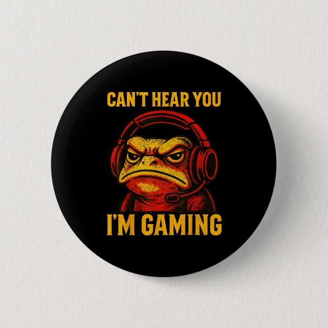 Funny Gamer Frog Men Women Boys Can't Hear You Vid 6 Cm Round Badge (Front)