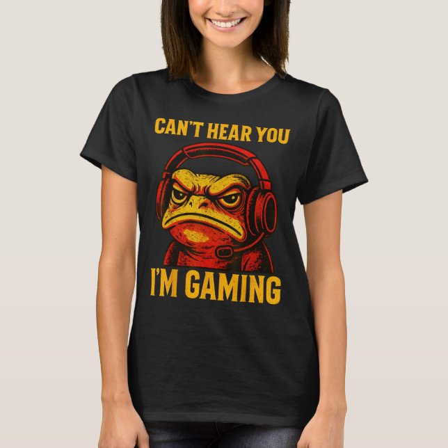 Funny Gamer Frog Men Women Boys Can't Hear You Vid T-Shirt (Front)