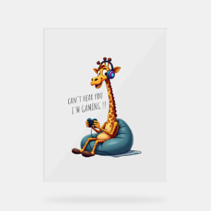 Funny Gamer Giraffe Gaming For Boys Men Video Game Acrylic Sign