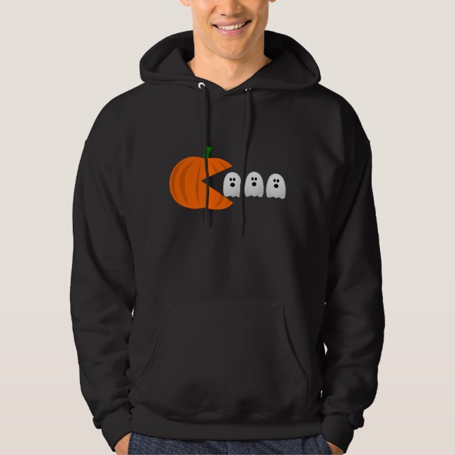 funny gamer halloween pumpkin ghosts retro hoodie (Front)