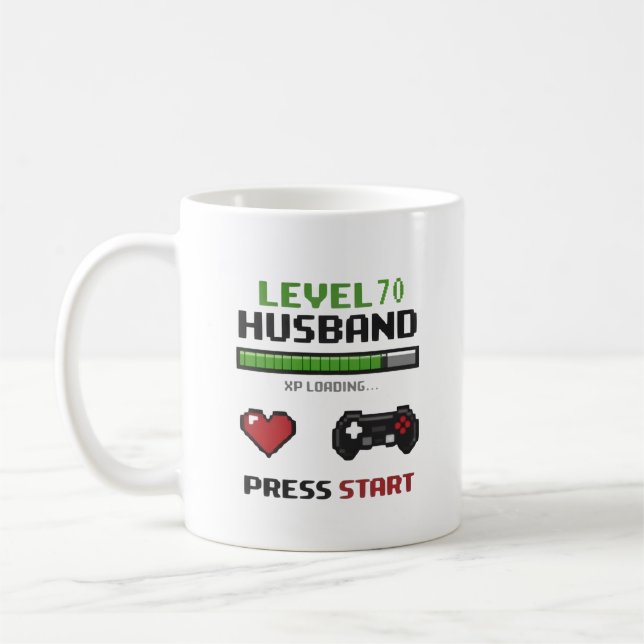 Funny Gamer Husband Mug Pixel Art Retro Design - (Left)