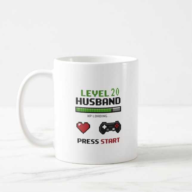 Funny Gamer Husband Mug Pixel Art Retro Design - (Left)