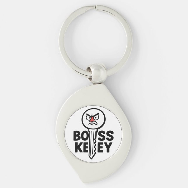 Funny Gamer Keychain – “Boss Key” Cartoon Design (Front)