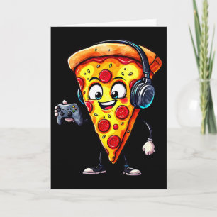 Funny Gamer Pizza Food Video Gaming Men Boys Kids Card
