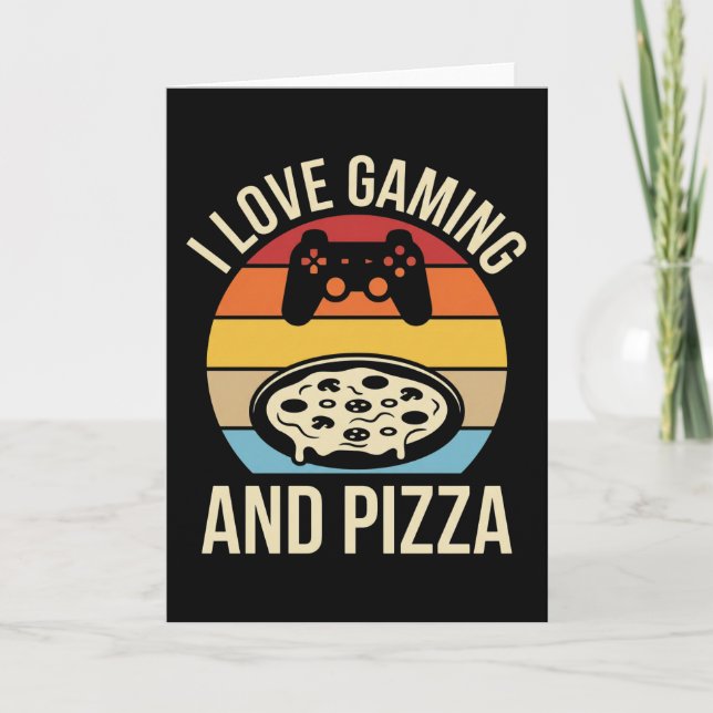 Funny Gamer Pizza Gaming Video Game Enthusiast Boy Card (Front)
