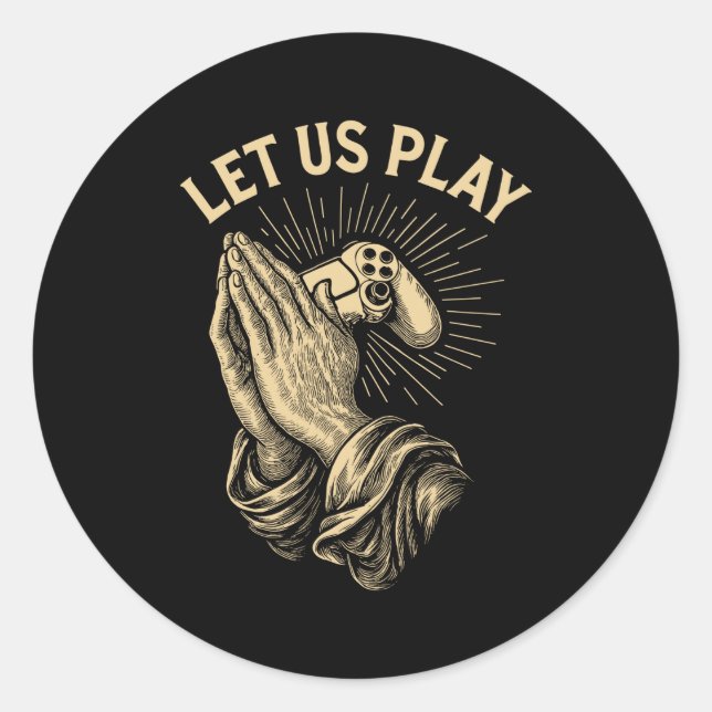 Funny Gamer Prayer Pun Video Game Controller Retro Classic Round Sticker (Front)