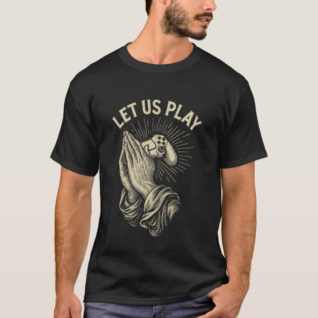 Funny Gamer Prayer Pun Video Game Controller Retro T-Shirt (Front)