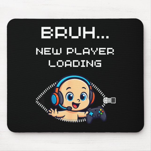 Funny Gamer Pregnancy Announcement – Bruh New Play Mouse Mat (Front)