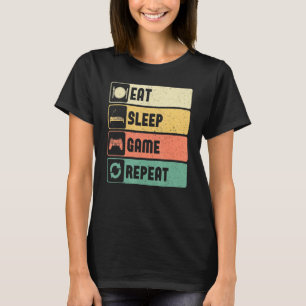 Funny Gamer Quote Eat Sleep Game Repeat, Cool Vint T-Shirt