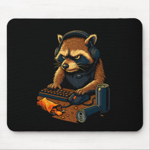 Funny Gamer Raccoon With Headset Mouse Mat