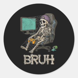 Funny Gamer Skeleton Gamer Teen Boys Video Gaming Classic Round Sticker