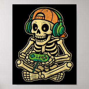 Funny Gamer Skeleton Gamer Teen Boys Video Gaming  Poster