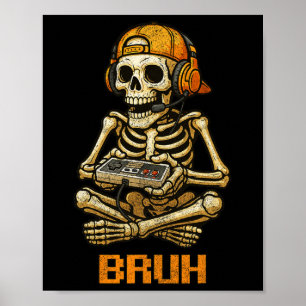Funny Gamer Skeleton Gamer Teen Boys Video Gaming Poster