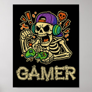 Funny Gamer Skeleton Gamer Teen Boys Video Gaming  Poster