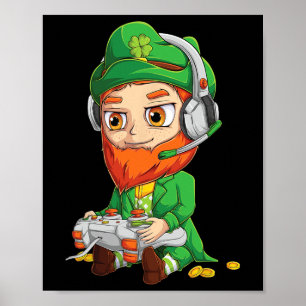 Funny Gamer St Patricks Day Shirt Kids Boys Men Vi Poster