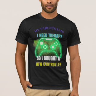 Funny Gamer Therapy Quote Controller T-Shirt 