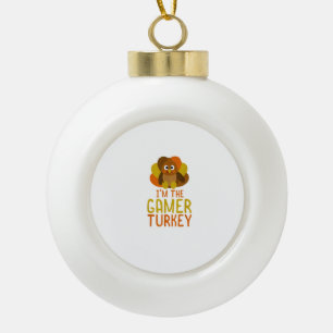 Funny Gamer Turkey Family Matching Thanksgiving Ceramic Ball Christmas Ornament