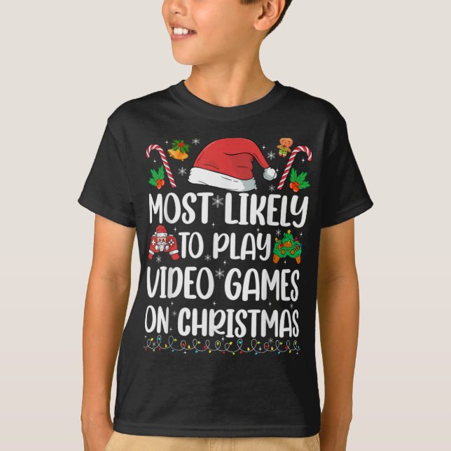 Funny Gamer Xmas Likely Play Video Games On Christ T-Shirt (Front)