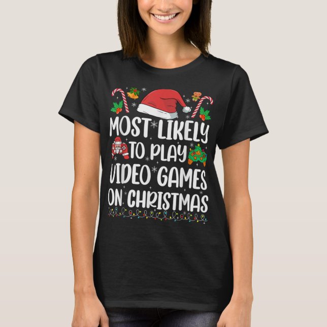 Funny Gamer Xmas Likely Play Video Games On Christ T-Shirt (Front)
