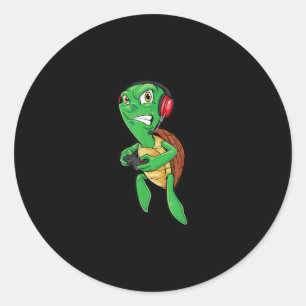 Funny Gaming Angry Sea Turtle Playing Video Games Classic Round Sticker