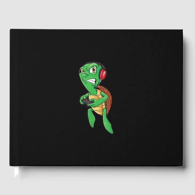 Funny Gaming Angry Sea Turtle Playing Video Games Guest Book (Front)