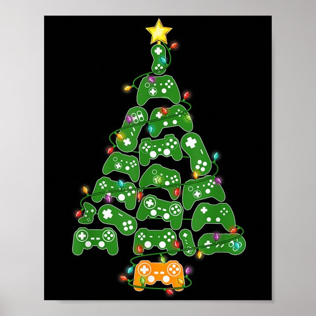 Funny Gaming Controller Christmas Tree Lights Xmas Poster (Front)