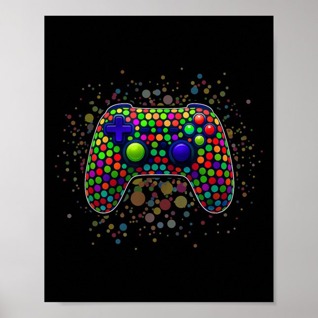 Funny Gaming Controller Polka Dot Video Gamers Dot Poster (Front)