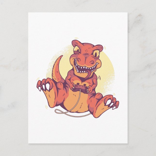Funny Gaming Dinosaur T-Rex Gamer Cool Kids Adults Postcard (Front)