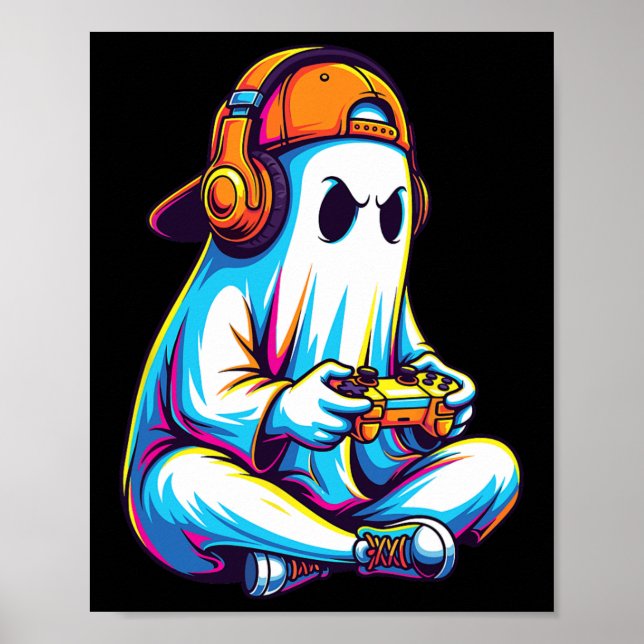 Funny Gaming Ghost With Headset And Controller Boy Poster (Front)