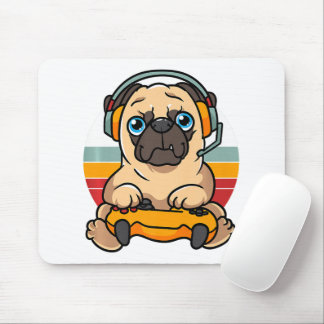 Funny Gaming Pug Dog Pet Lover Gamer  Mouse Mat
