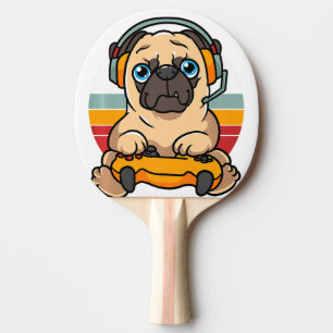 Funny Gaming Pug Dog Pet Lover Gamer Ping Pong Paddle