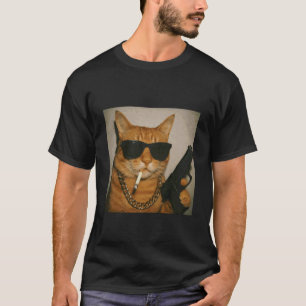 Funny Gangster Cat Smoking Gen Z Retro Meme Cat Lo T-Shirt