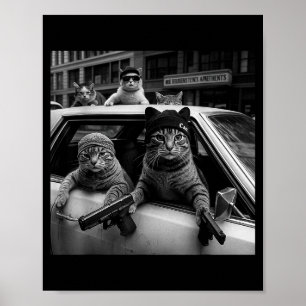 Funny Gangster Cats Men Women Lover Cat Street Gra Poster