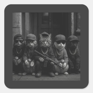 Funny Gangster Cats Street Design Square Sticker