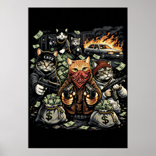 Funny Gangster Cats Street Feline Crew Poster