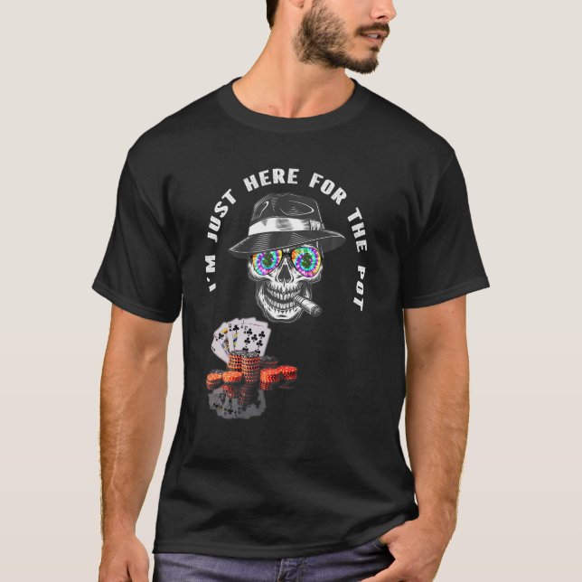 Funny Gangster Gambler Skull Royal Flush Poker Gra T-Shirt (Front)