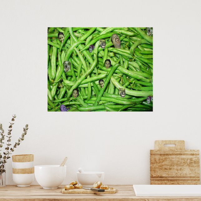 Funny Garden Fresh Green Bean Heads Poster (Kitchen)