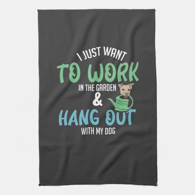 Funny Gardening - Gardening And Dog Tea Towel (Vertical)