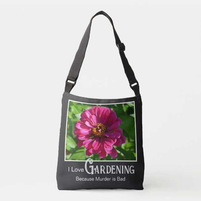 Funny Gardening pink floral daisy zinnia cosmo Crossbody Bag (Front)