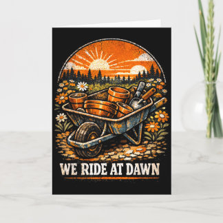Funny gardening wheel barrow ride at dawn mother's card